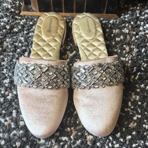 Birdies pink Velvet Mules with Embellished Strap